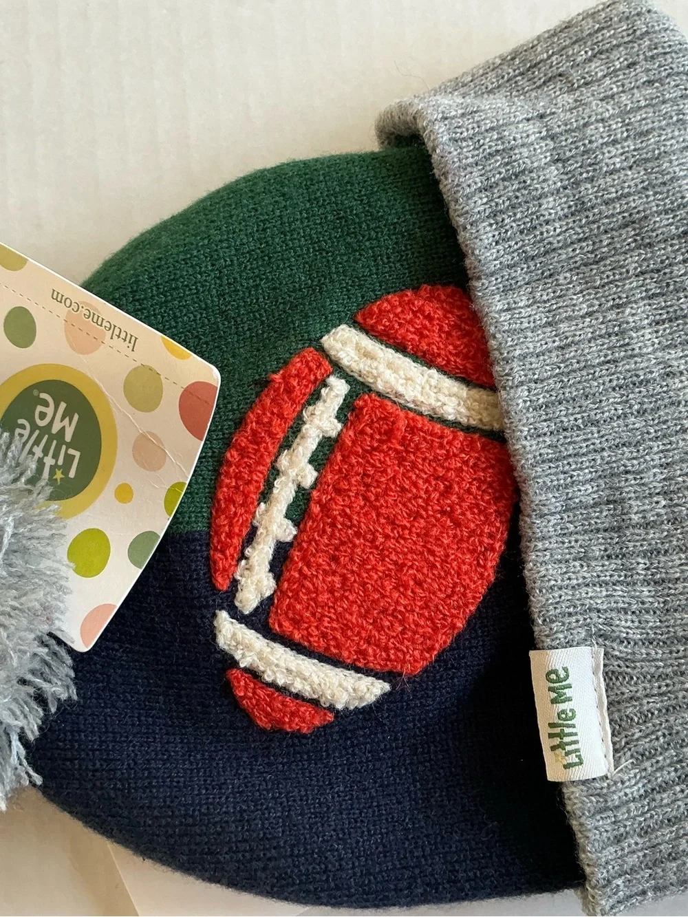 Little Me Football Knit Hat/Mittens Bundle